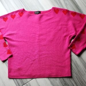 Bella Jane LA Vibrant Pink Sweater  Red Heart Accents Women's Large Valentine